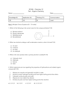 SCH4U Chemistry 12 Organic Chemistry Test