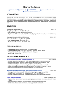 Rishabh Arora Cybersecurity Resume