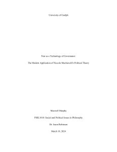 Fear as a Technology of Governance: Machiavelli's Theory