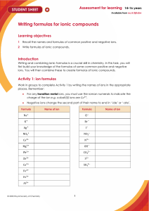 Writing Formulas for Ionic Compounds: Student Sheet