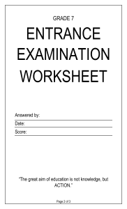 Grade 7 Entrance Exam Worksheet