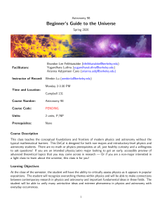 Astronomy 98: Beginner&rsquo;s Guide to the Universe Syllabus