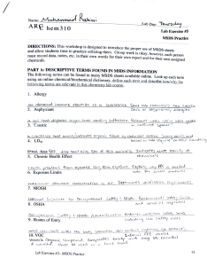 MSDS Practice Lab Exercise Chemistry