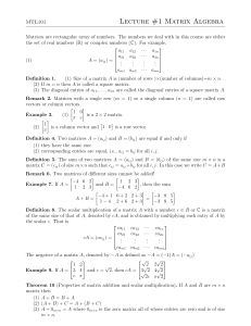 MTL101 Lecture #1: Matrix Algebra