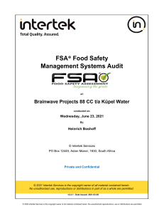 FSA Food Safety Management Systems Audit Report 2021
