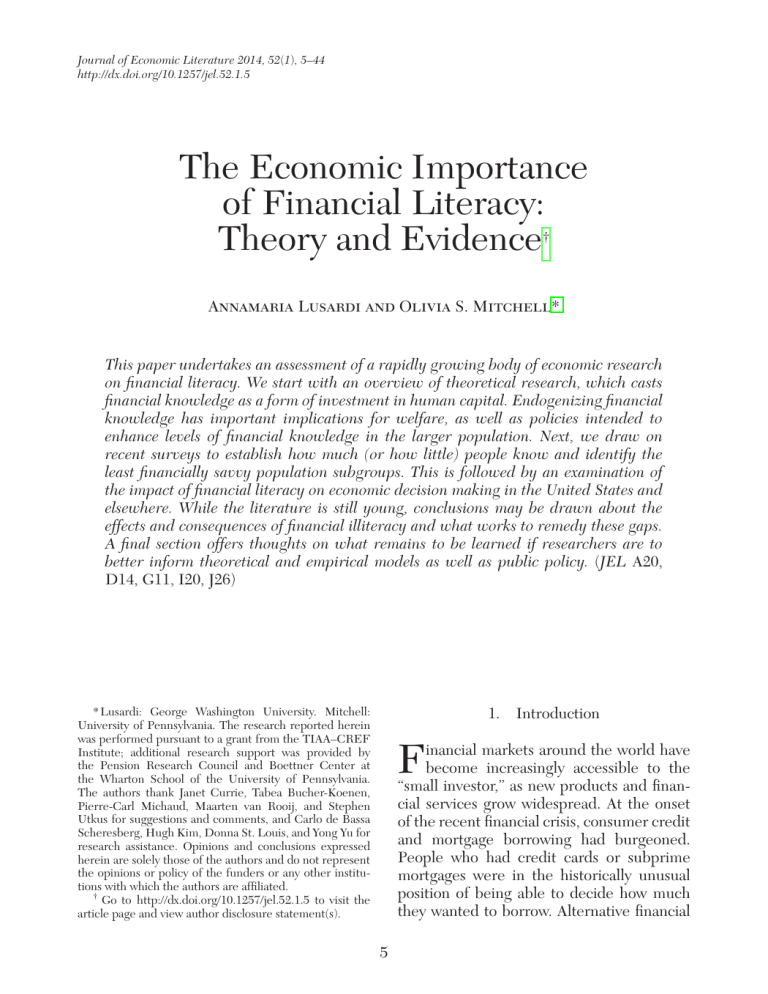The Economic Importance of Financial Literacy: Theory and Evidence