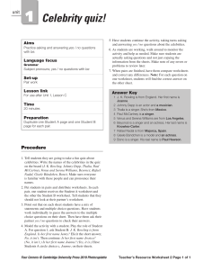 Celebrity Quiz Worksheet: Yes/No Questions