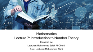 Lecture 7: Introduction to Number Theory