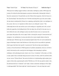 Reflection Paper on Searle's Chinese Room Argument