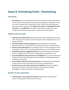Issue 4: Containing Costs &ndash; Downsizing