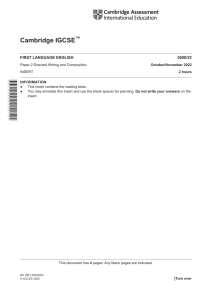 Cambridge IGCSE English Exam Insert 2022