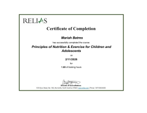 Certificate of Completion: Nutrition & Exercise for Children and Adolescents