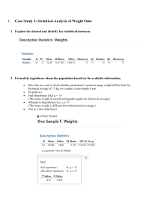 Statistical Analysis Case Study: Weight Data T-Test