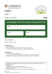 Cambridge English Stage 7 Paper 1 Non-fiction 2026