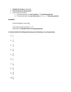 Terminating vs Recurring Decimals Worksheet