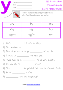 ESL Phonics Worksheet: Y Ending Sound I (Primary 3)