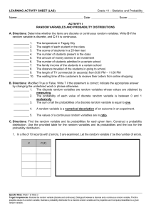 Grade 11 Statistics Probability Learning Activity Sheet