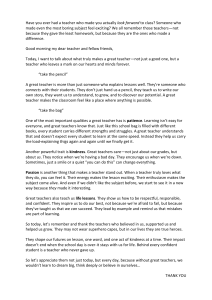 What Makes a Great Teacher: A Speech on Educators' Impact