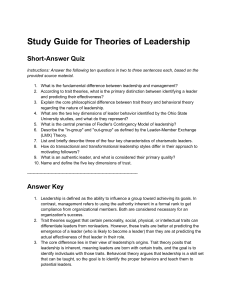 Study Guide for Theories of Leadership