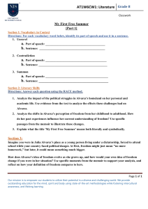 Grade 8 Literature Classwork: My First Free Summer