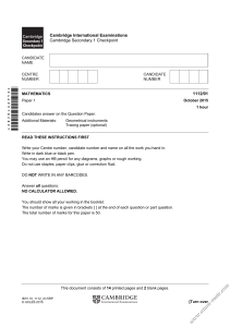 Cambridge Checkpoint Maths Paper 1 Oct 2015