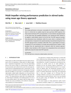 Multi-impeller mixing performance prediction in stirred tanks using mean age theory