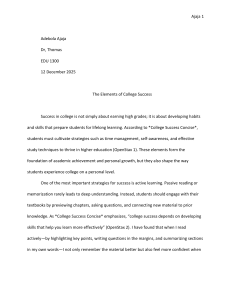 The Elements of College Success: Strategies for Academic Achievement