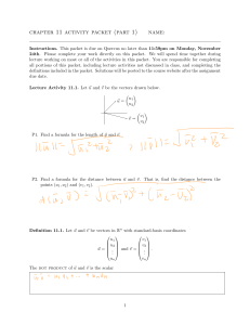 Chapter 11 Activity Packet: Vectors & Orthogonality
