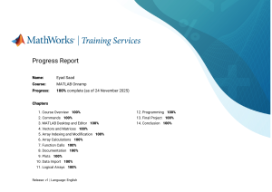 MATLAB Onramp Progress Report: 100% Complete