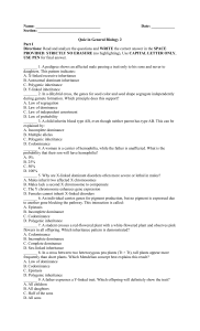 General Biology 2 Quiz: Genetics & Inheritance