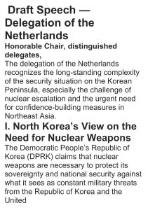 Draft Speech: Netherlands on Korean Peninsula Security