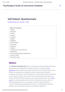 Self-Esteem Questionnaire (SEQ) - Psychological Scale