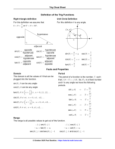 Trig Cheat Sheet: Definitions, Formulas, Identities