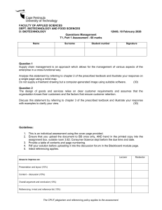 Operations Management T1 Assessment - CPUT Biotechnology