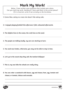 Semi-Colon Exercise Worksheet