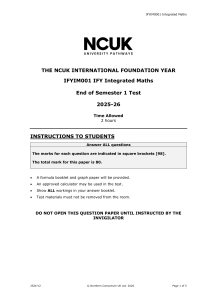 NCUK Integrated Maths End of Semester 1 Test 2025-26