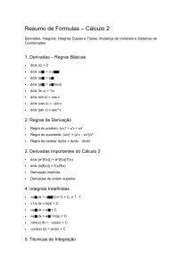 Resumo de F&oacute;rmulas &ndash; C&aacute;lculo 2