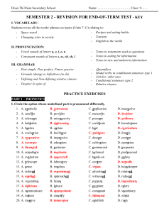 9th Grade English Semester 2 Test Revision Key