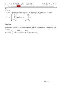 Linear Algebra Quiz 1 Solution: Span of Vectors