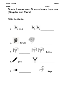 Grade 1 English Worksheet: Singular and Plural