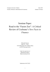 Road to the Factor Zoo: Critical Review of Cochrane&rsquo;s New Facts in Finance