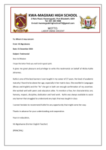 Testimonial for Alisha Kuhle Johannes from Kwa-Magxaki High School