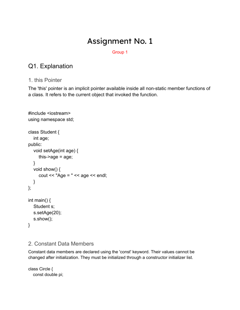 C++ Programming Assignment: OOP Concepts