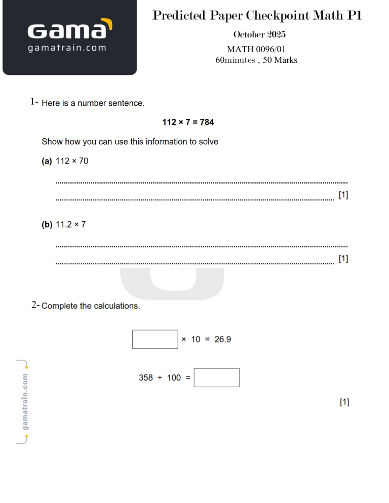 Predicted Math Checkpoint Paper P1