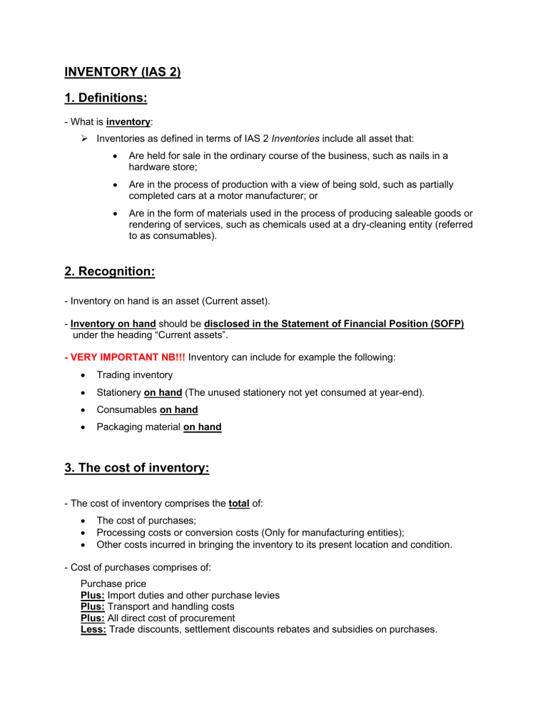 Inventory Accounting IAS 2 Guide