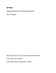 SP1850 Applied Statistics & Quality Control Term Project
