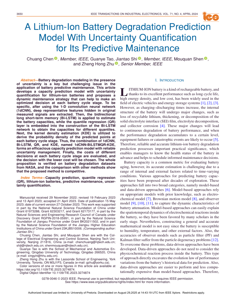 Lithium-Ion Battery Degradation Prediction Model