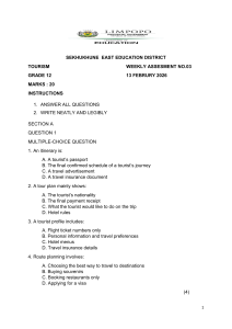 Grade 12 Tourism Weekly Assessment No.03