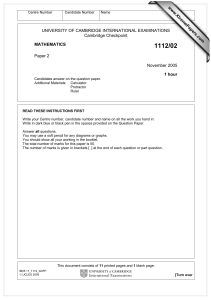 Cambridge Checkpoint Maths Paper 2 November 2005