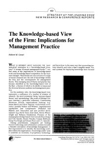Knowledge-based View of the Firm: Management Practice Implications